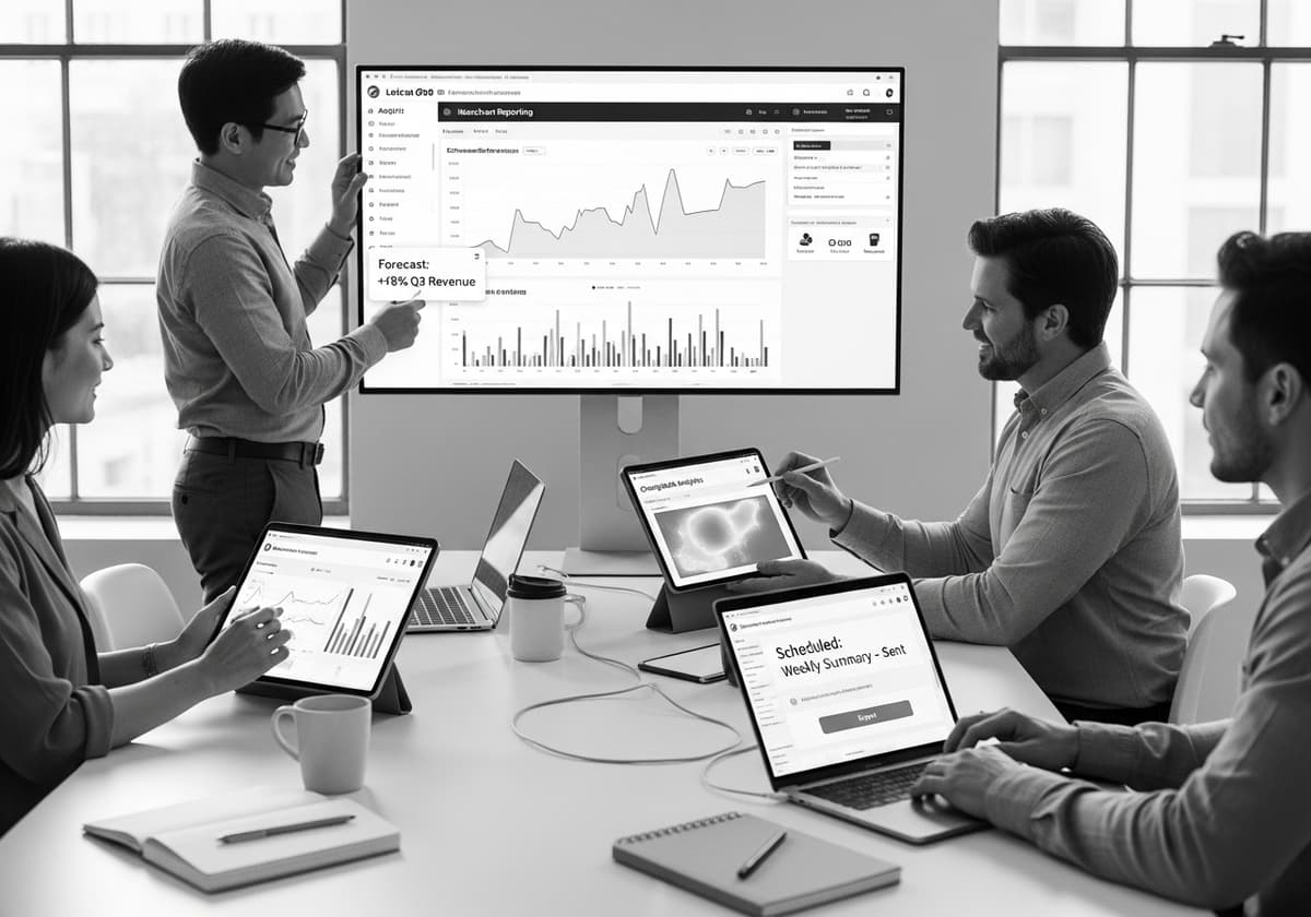 Merchant reporting dashboard with analytics and transaction data visualization